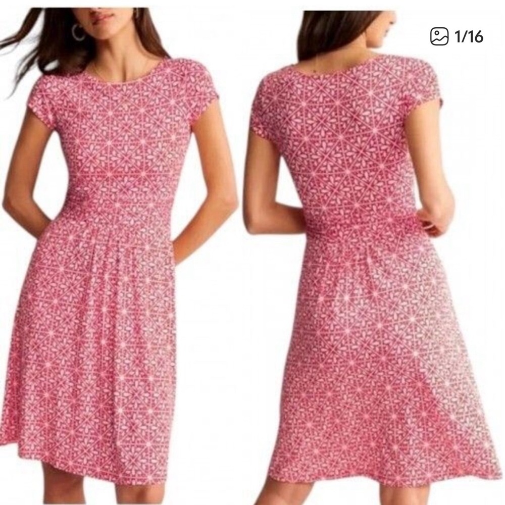 Boden Red and White Geometric Midi Dress